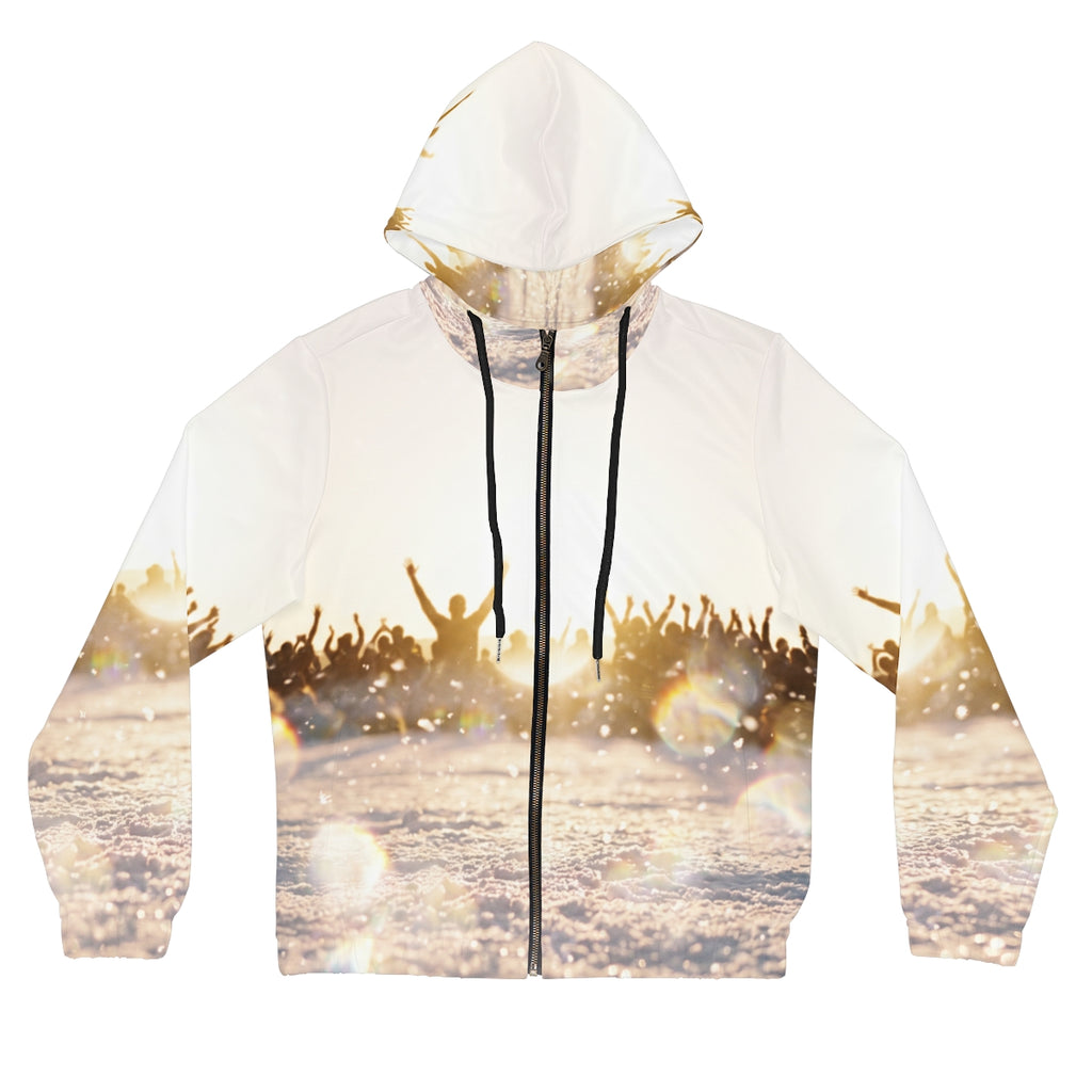 Women's Full-Zip Hoodie with Golden Crowd Art