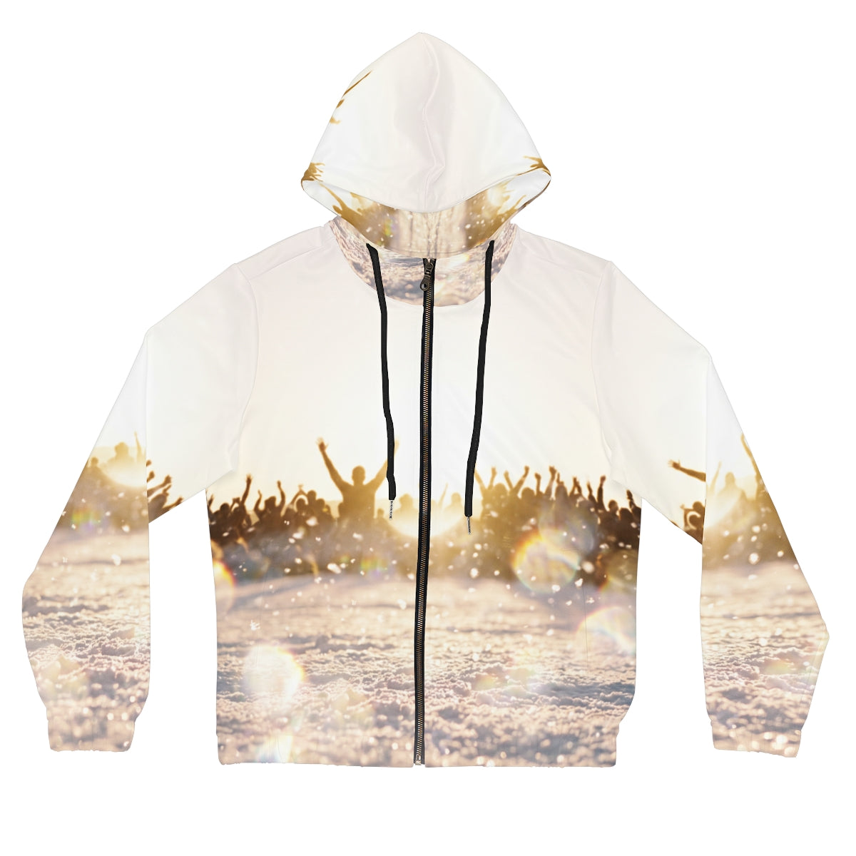 Women's Full-Zip Hoodie with Golden Crowd Art