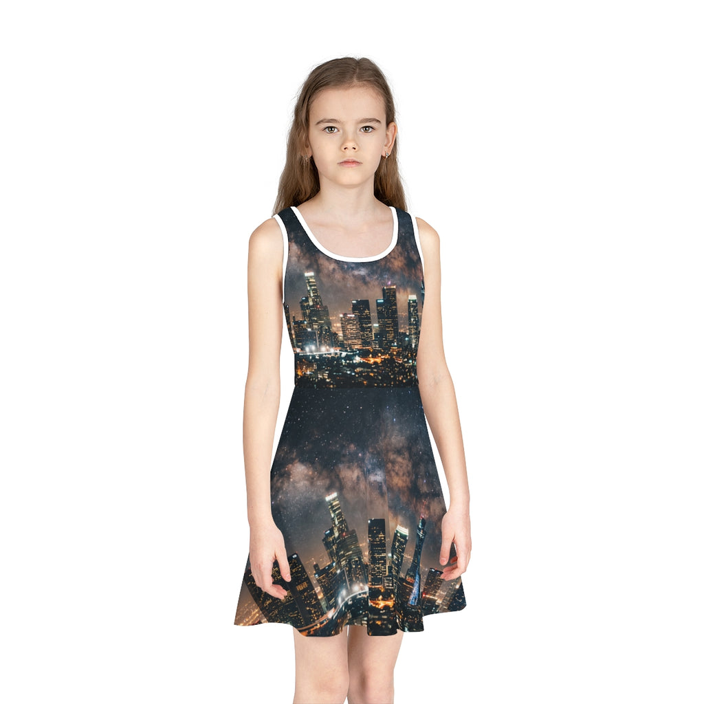 Girls' Sundress with Cosmic City Skyline
