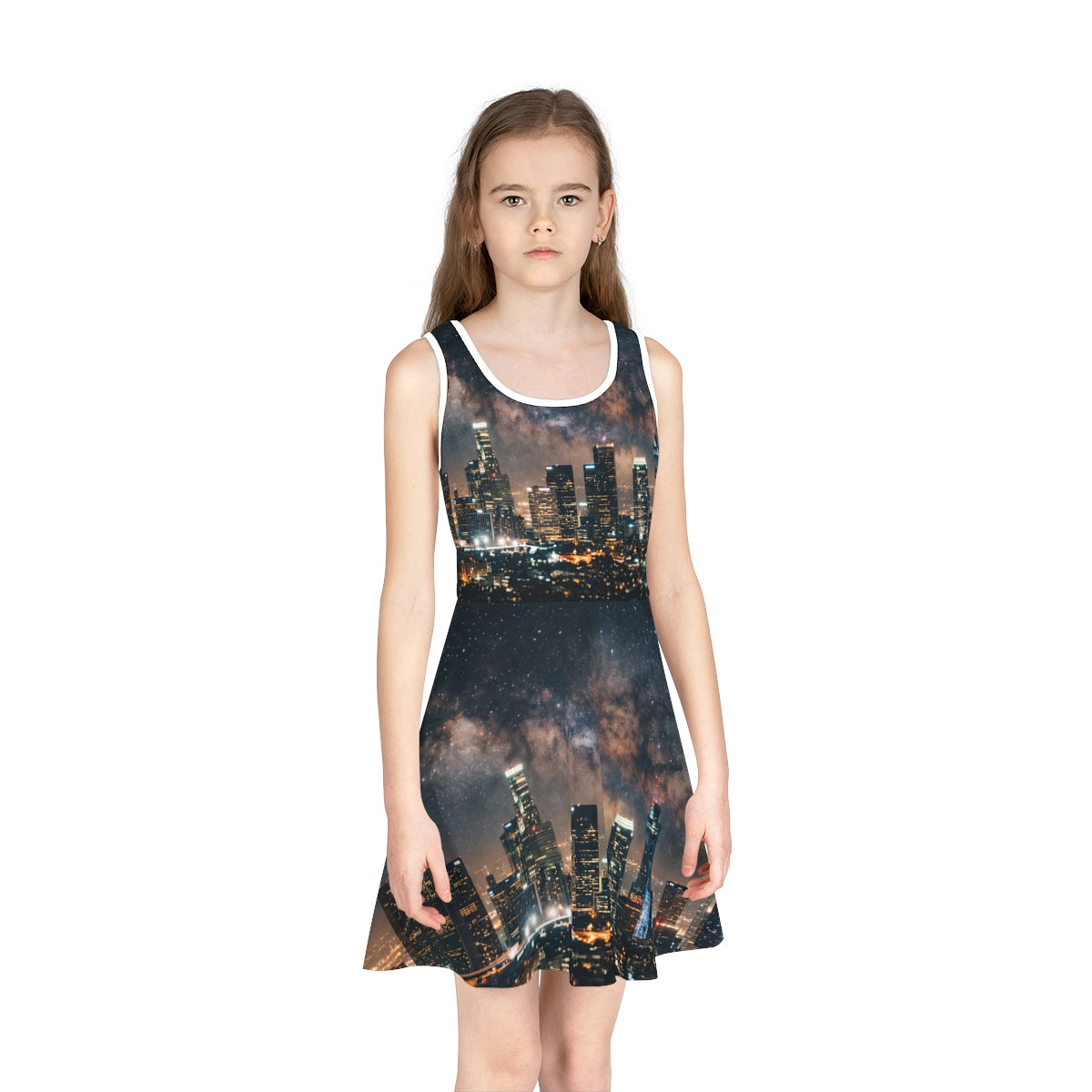 Girls' Sundress with Cosmic City Skyline