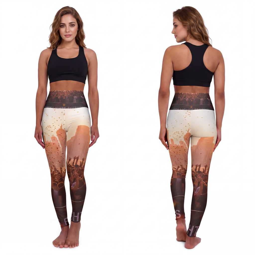 High Waisted Yoga Leggings - City Lights | Echovira Gallery