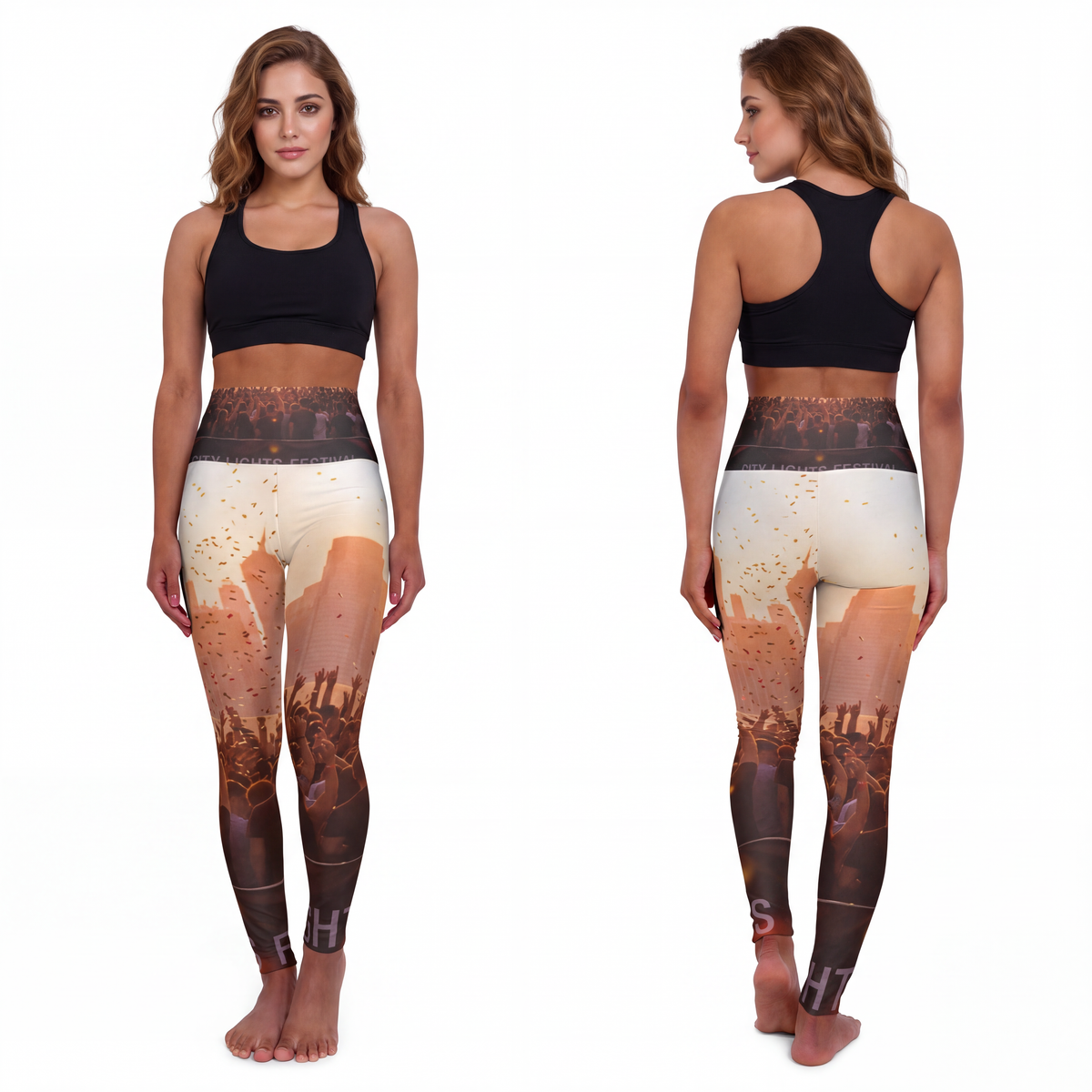 High Waisted Yoga Leggings - City Lights | Echovira Gallery