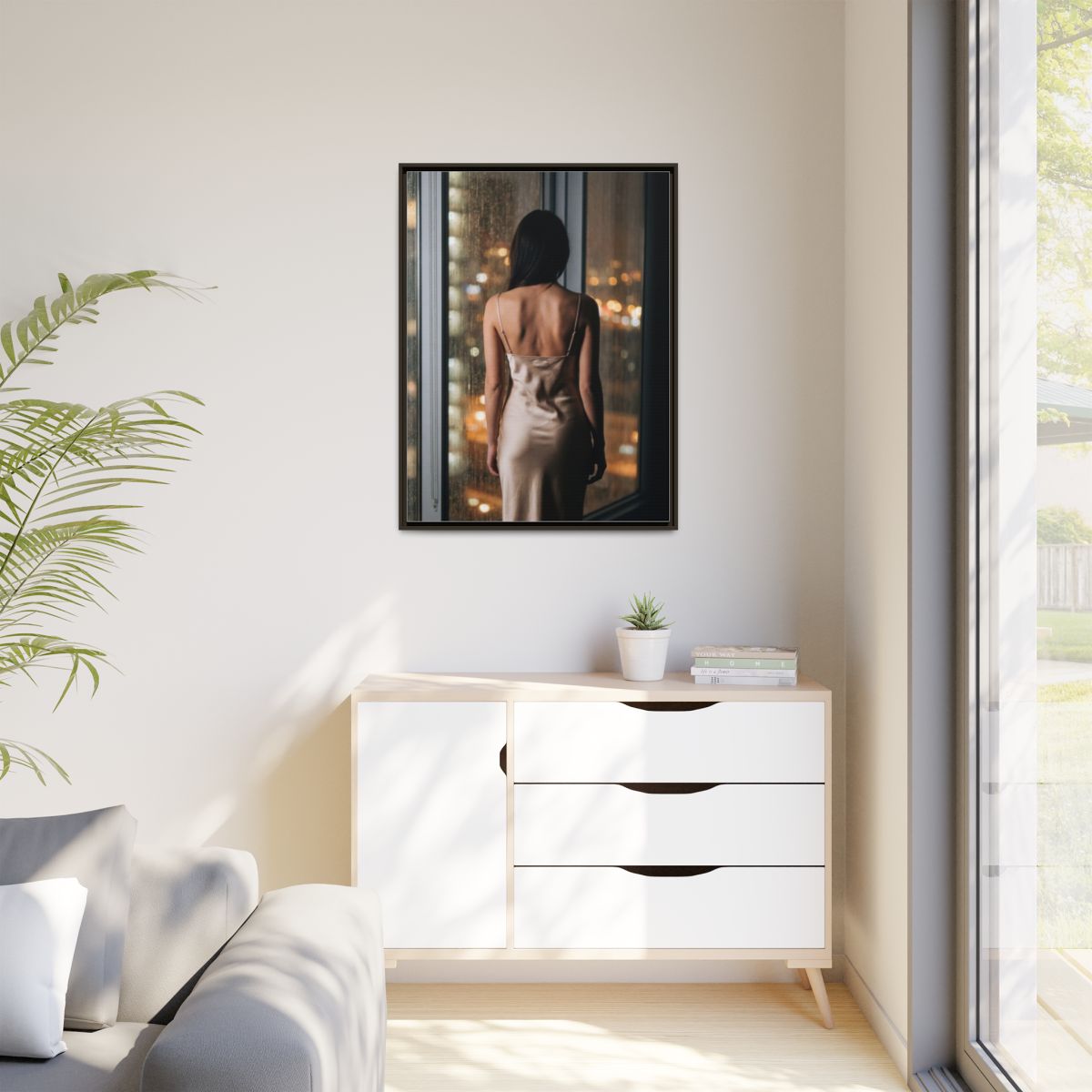 Matte Canvas, Framed - Rainy City lights Glow — Espresso /...