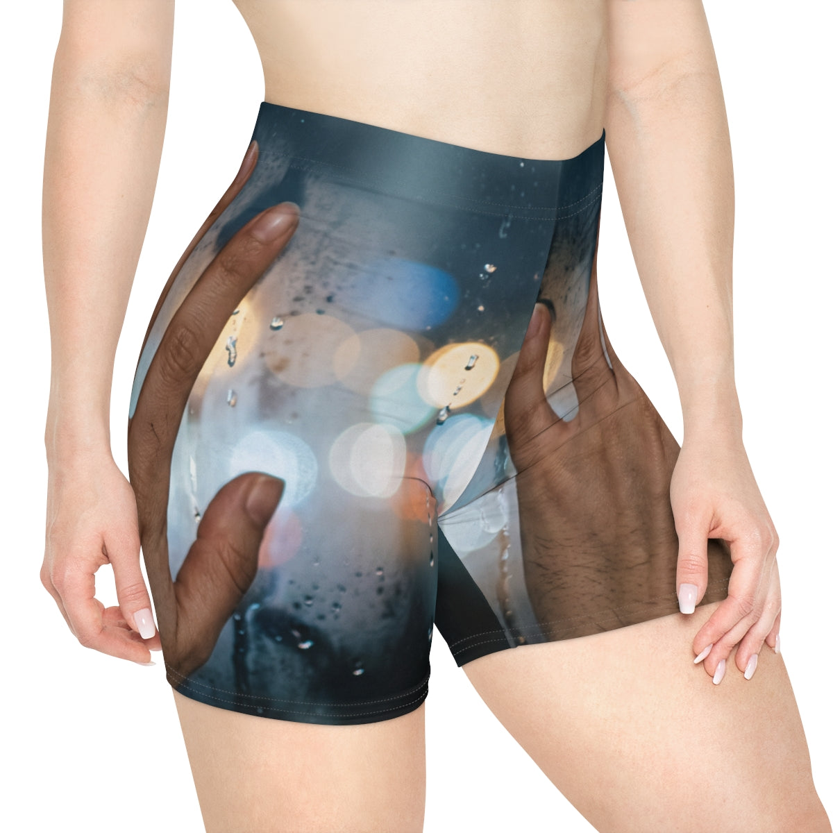 Women's Biker Shorts with Rainy Window City Art