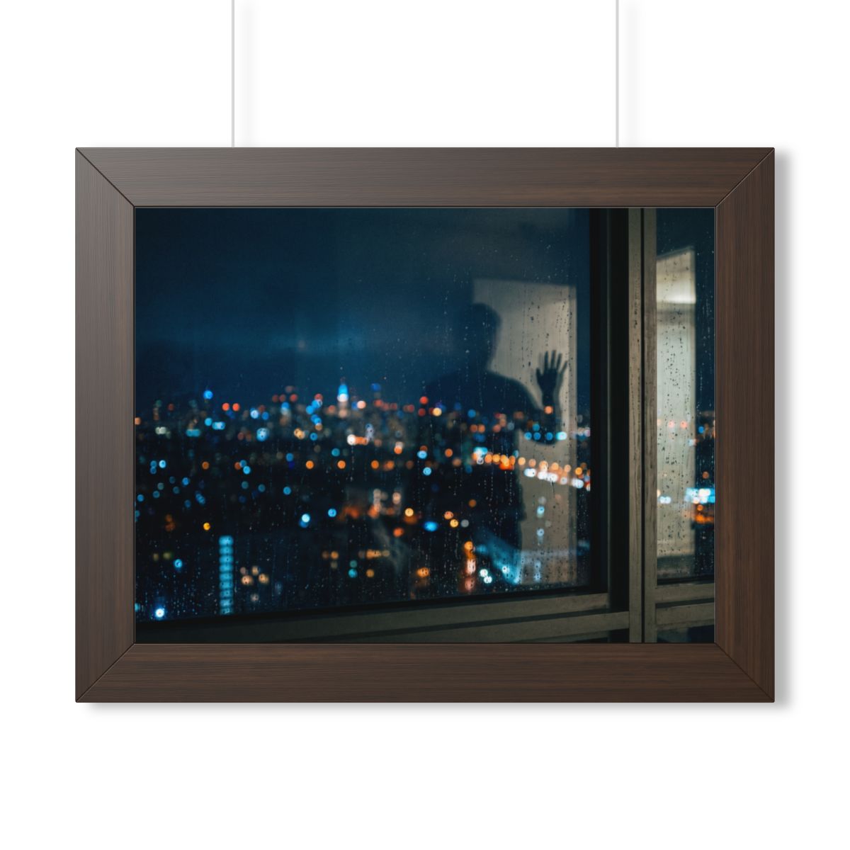 Framed Horizontal Poster - Rainy City Solitude — Walnut... |...
