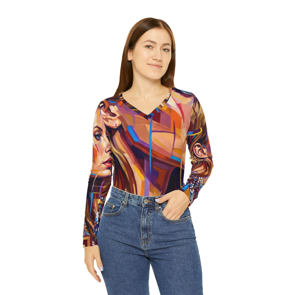Women's Long Sleeve V-Neck - Shattered Elegance | Echovira...