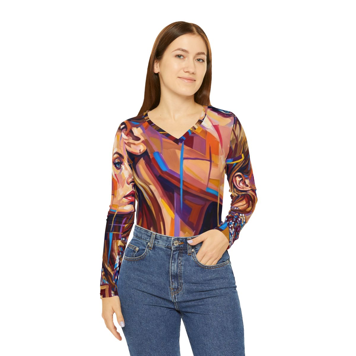Women's Long Sleeve V-Neck - Shattered Elegance | Echovira...