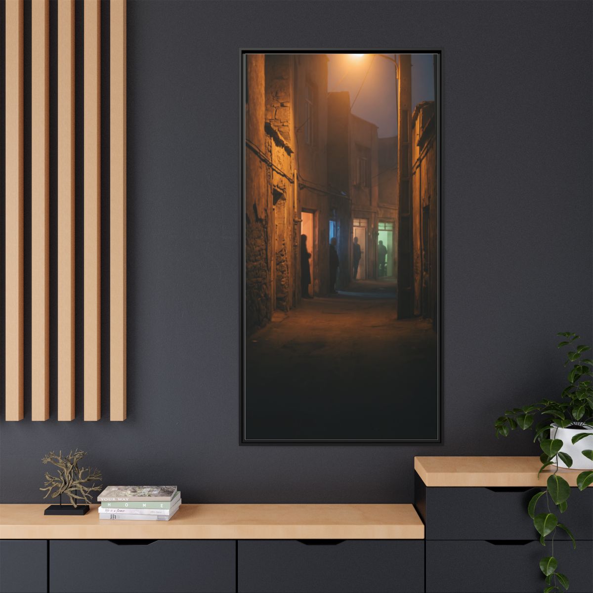 Matte Canvas, Framed - Shadowed Alleyway Mystery Art Print...