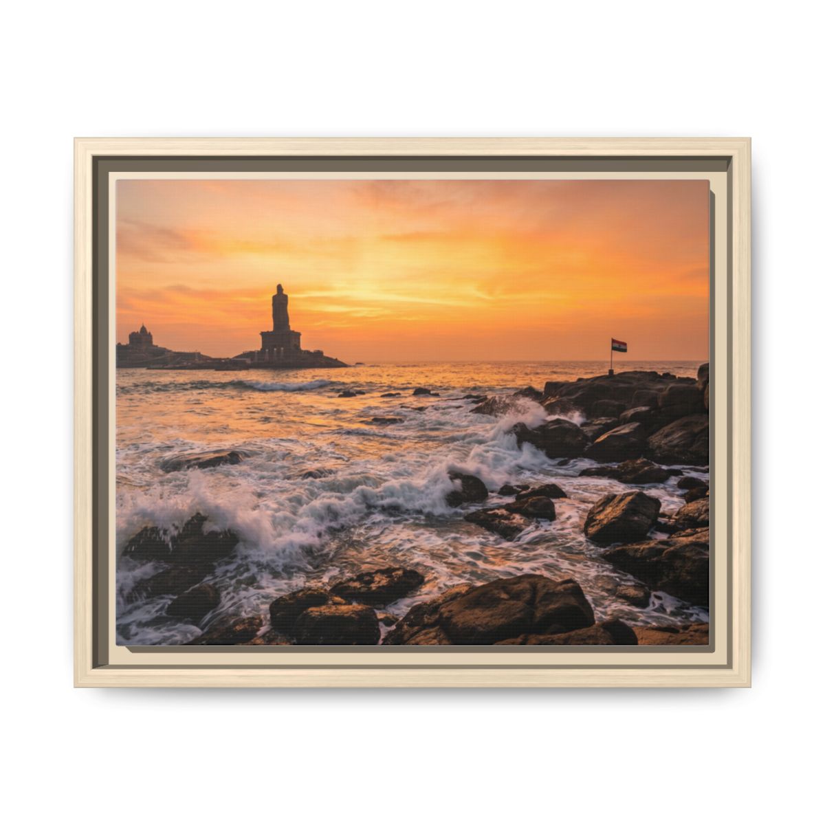 Framed Canvas - Golden Coast Dawn — Natural / 1.25"