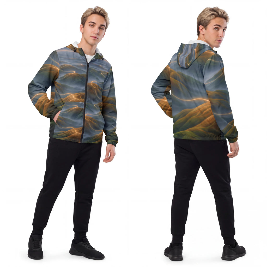 Unisex Windbreaker Jacket Golden Mountain Path