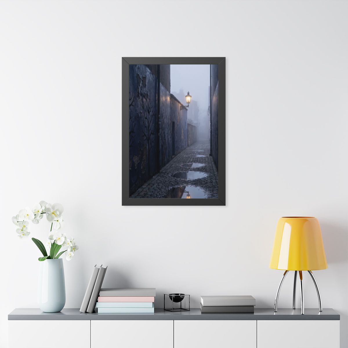 Framed Vertical Poster - Cobblestone in Mist — Black (11×14...