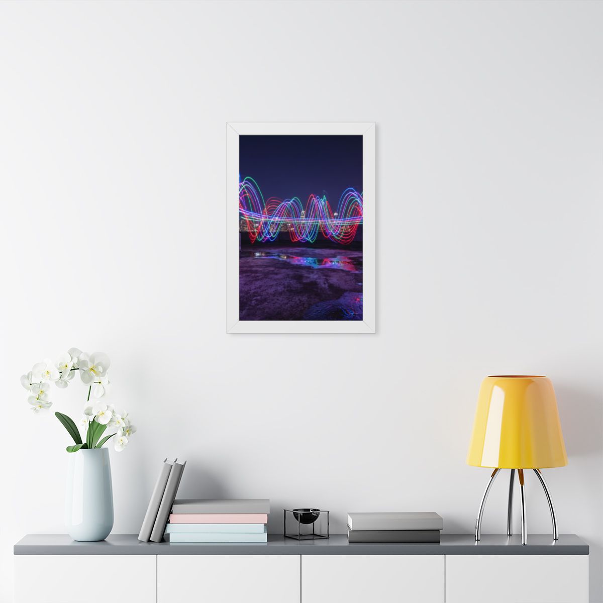 Framed Vertical Poster - Neon Wave Night — White (11×14... |...