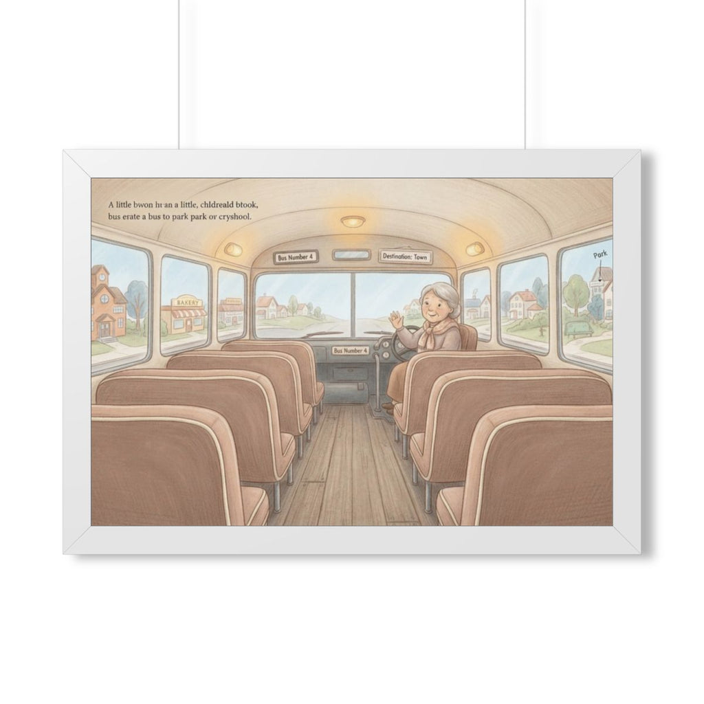 Framed Horizontal Poster - Storybook Bus Ride Whimsical Wall...