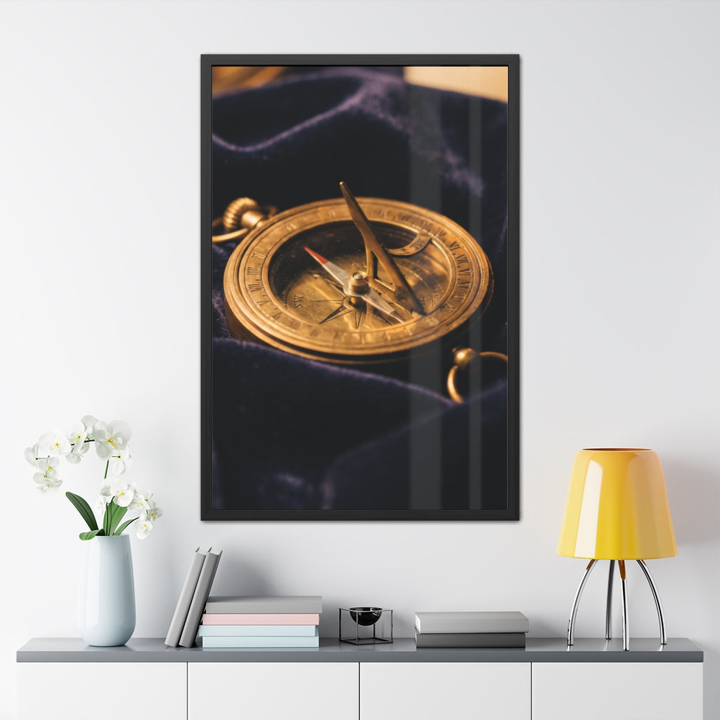 Portrait Framed Poster Brass Sundial Compass