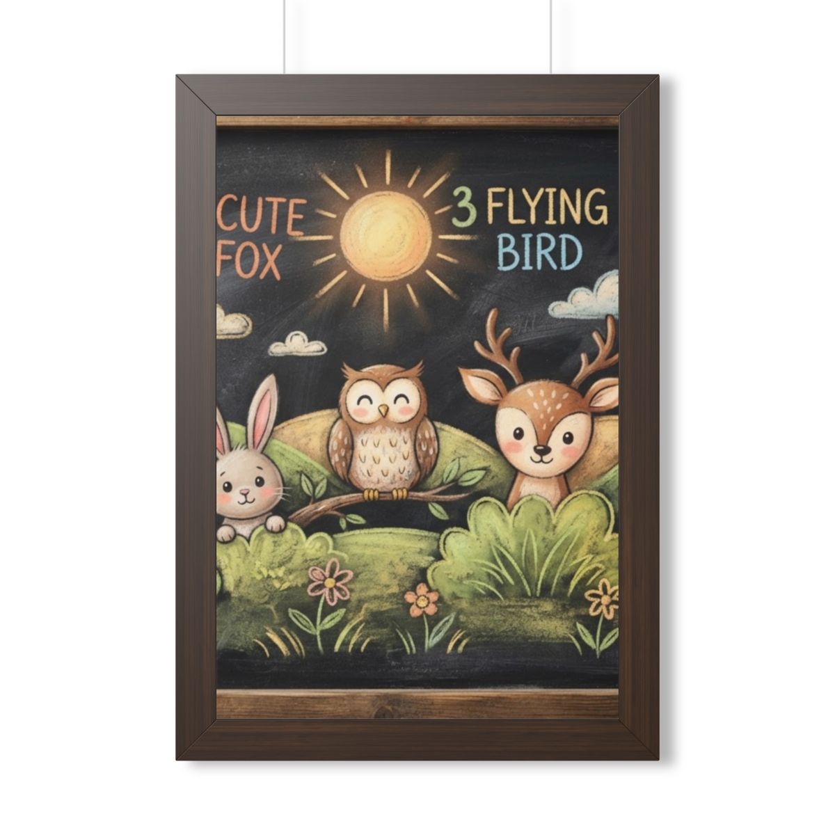 Framed Vertical Poster - Woodland Friends Meadow — Walnut......