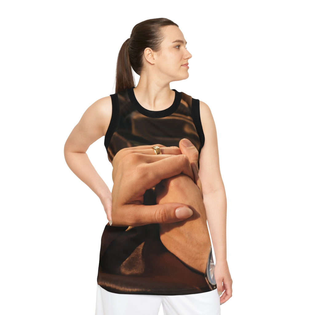 Unisex Basketball Jersey - Golden Hour Devotion Hand-Holding...