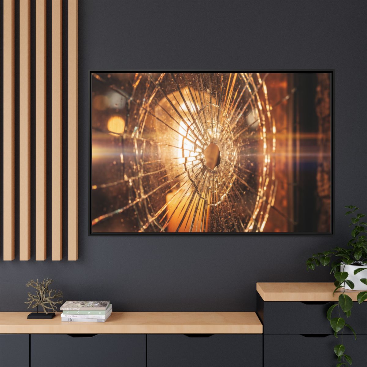 Matte Canvas, Framed - Fractured Light Shattered Glass Art —...