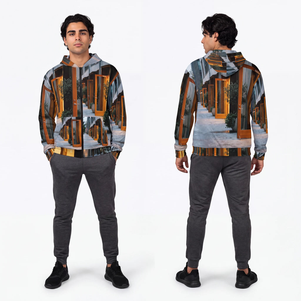 Men's Zip Hoodie - Twilight Promenade | Echovira Gallery