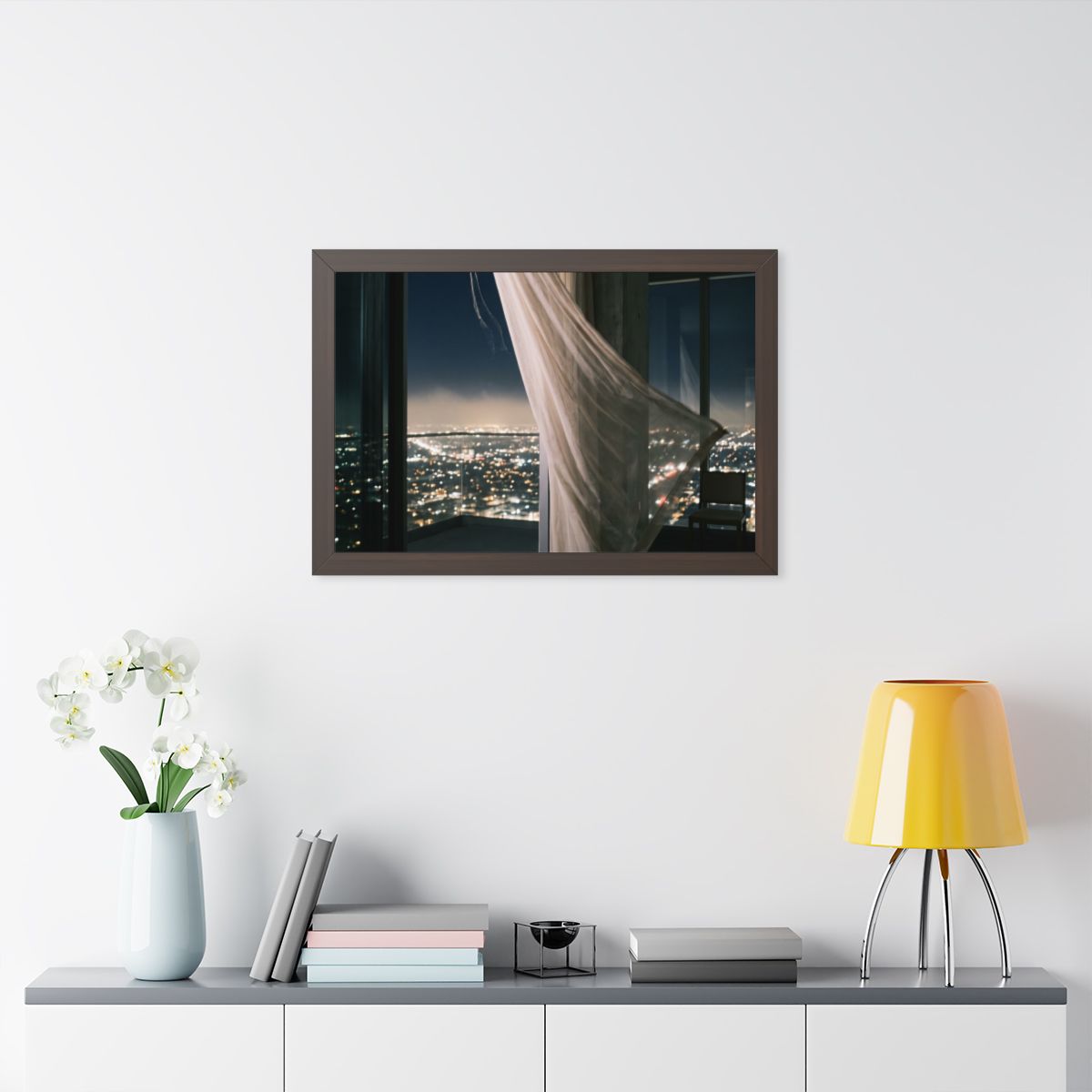 Framed Horizontal Poster - Skyline Serenity — Walnut (14×11...