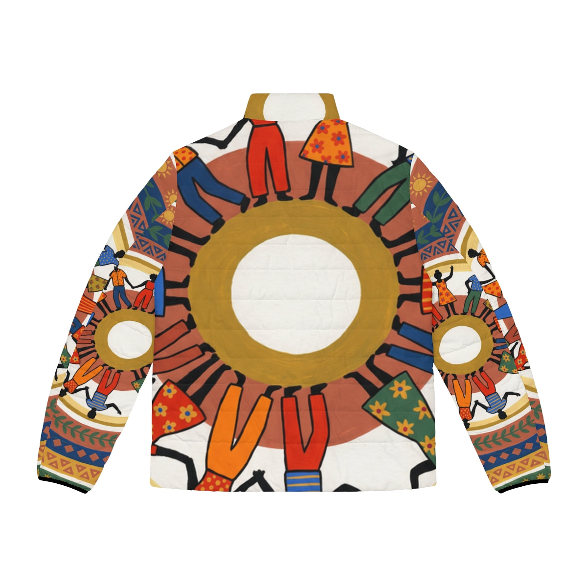 Men's Puffer Jacket - Unity Mandala Folk Art | Echovira...