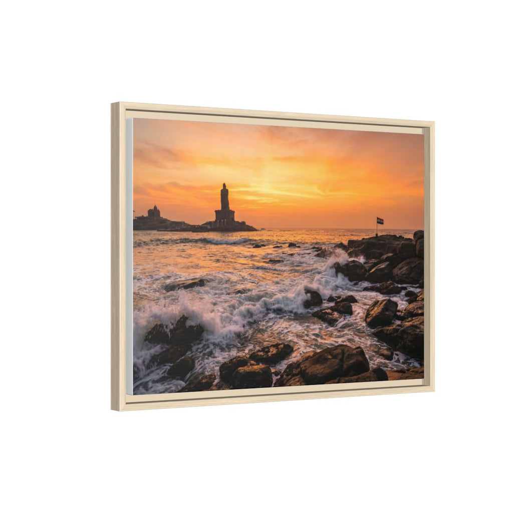 Framed Canvas - Golden Coast Dawn — Natural / 1.25"