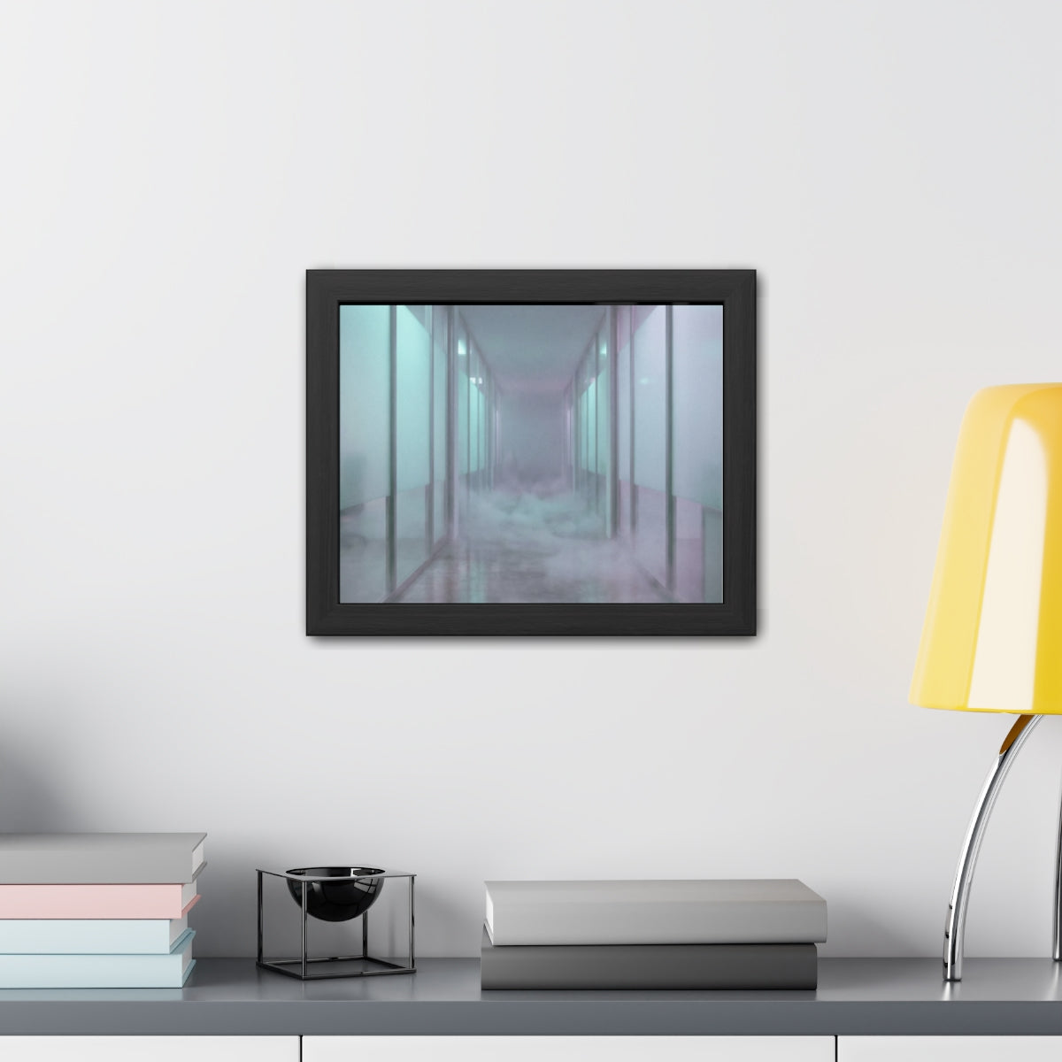 Framed Posters - Liminal Corridor Fog Art Print — Landscape...