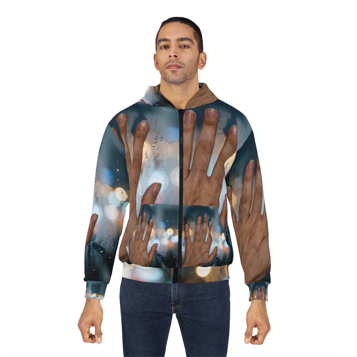 Men's Unisex Zip Hoodie Rainy City Window