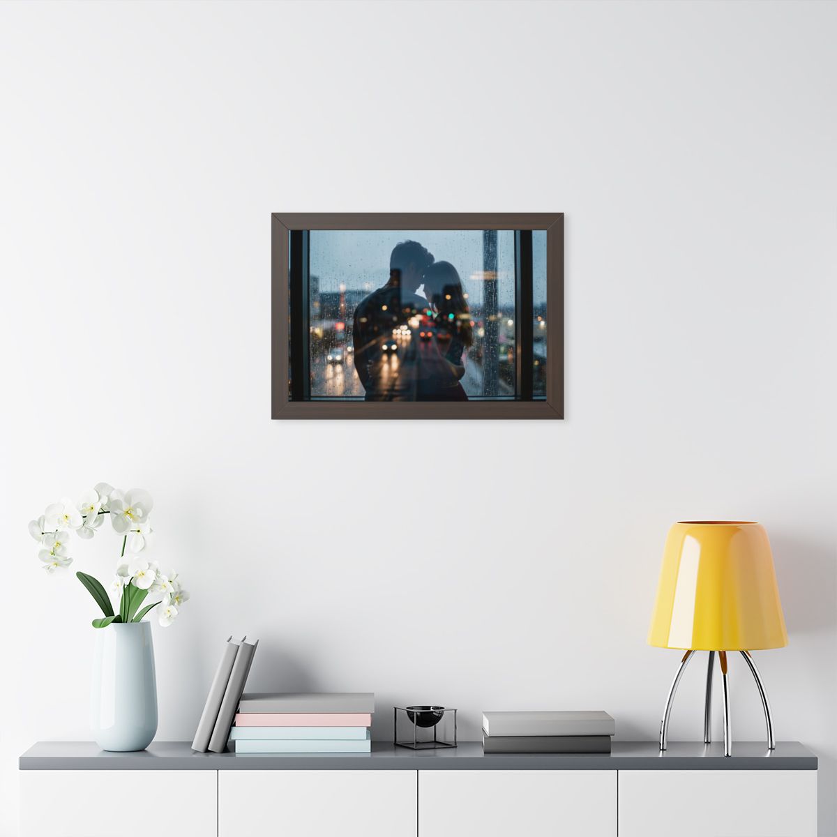 Framed Horizontal Poster - Rainy City — Walnut (14×11... |...