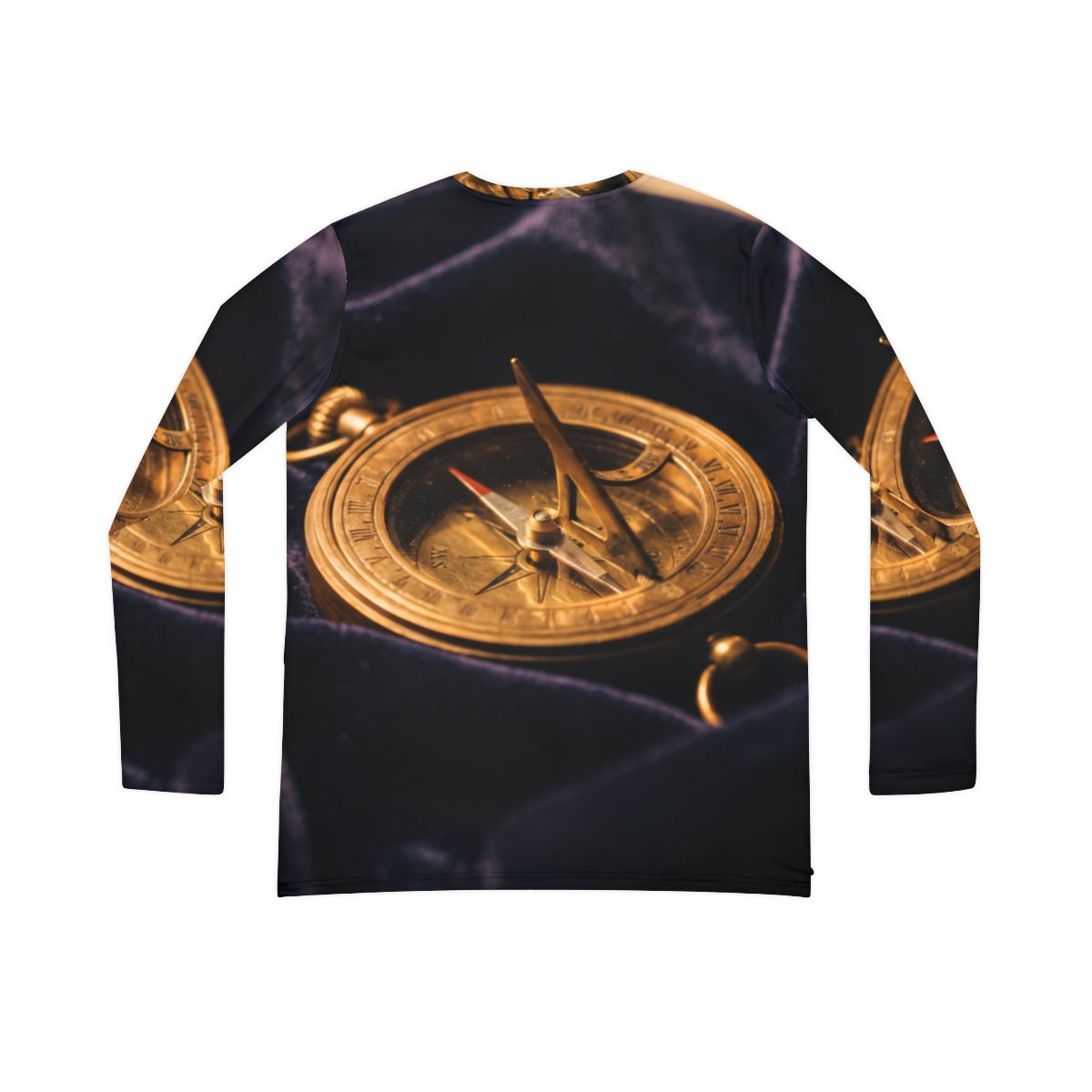 Women's V-Neck Shirt with Brass Sundial Art