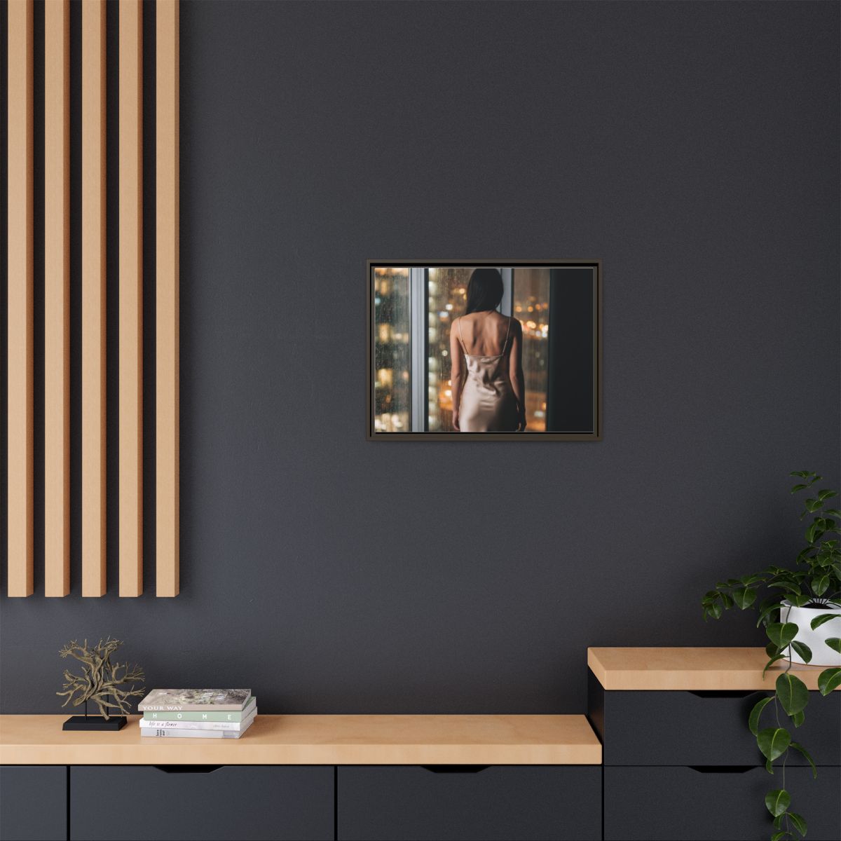 Framed Canvas - Midnight Rain Masterpiece — Espresso / 1.25"