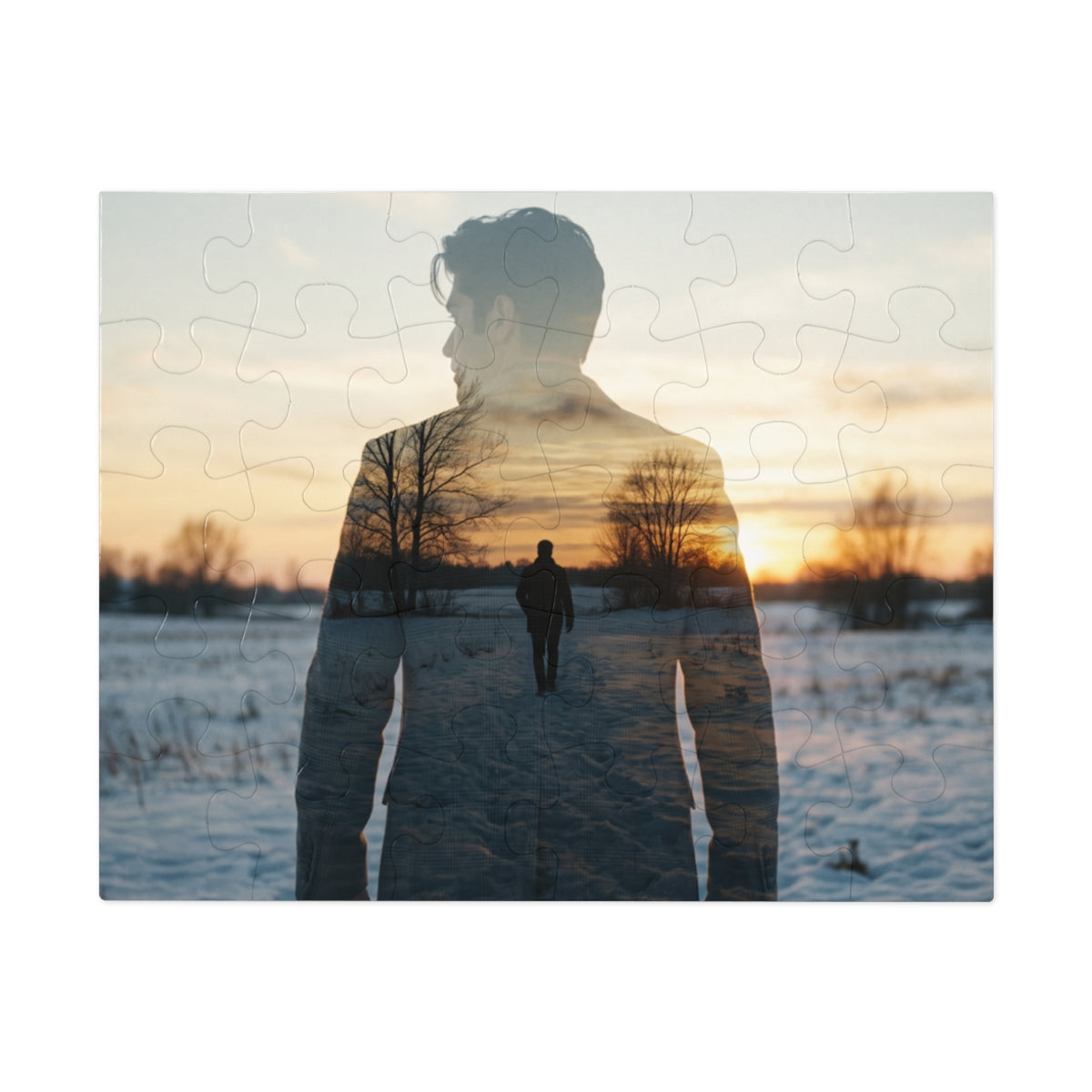 Jigsaw Puzzle with Tin - Silent Horizon Double Exposure Art...