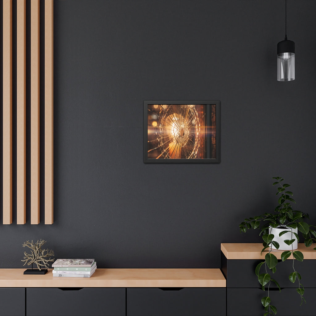 Framed Posters - Shattered Glass Art - Golden Fracture —......