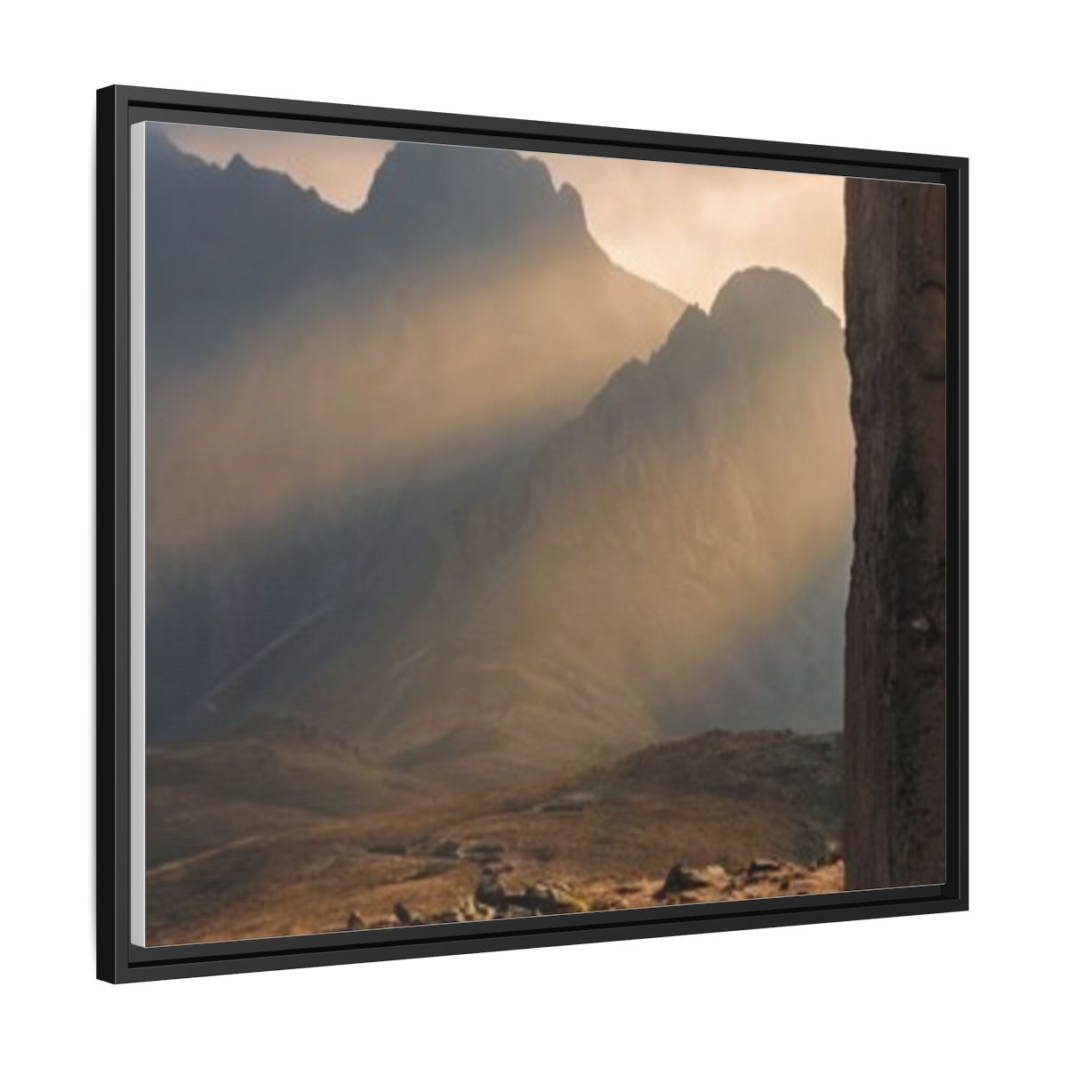 Matte Canvas, Framed - Ancient Stone Column Mountain Sunset Art (10×8, 12×9, 14×11, 16×12, 20×10, 18×12, 20×16, 24×16, 24×18, 36×12, 24×20, 32×16, 30×20, 30×24, 32×24, 48×16, 36×24, 48×24, 40×30, 60×20, 48×32, 60×30 & 60×40)