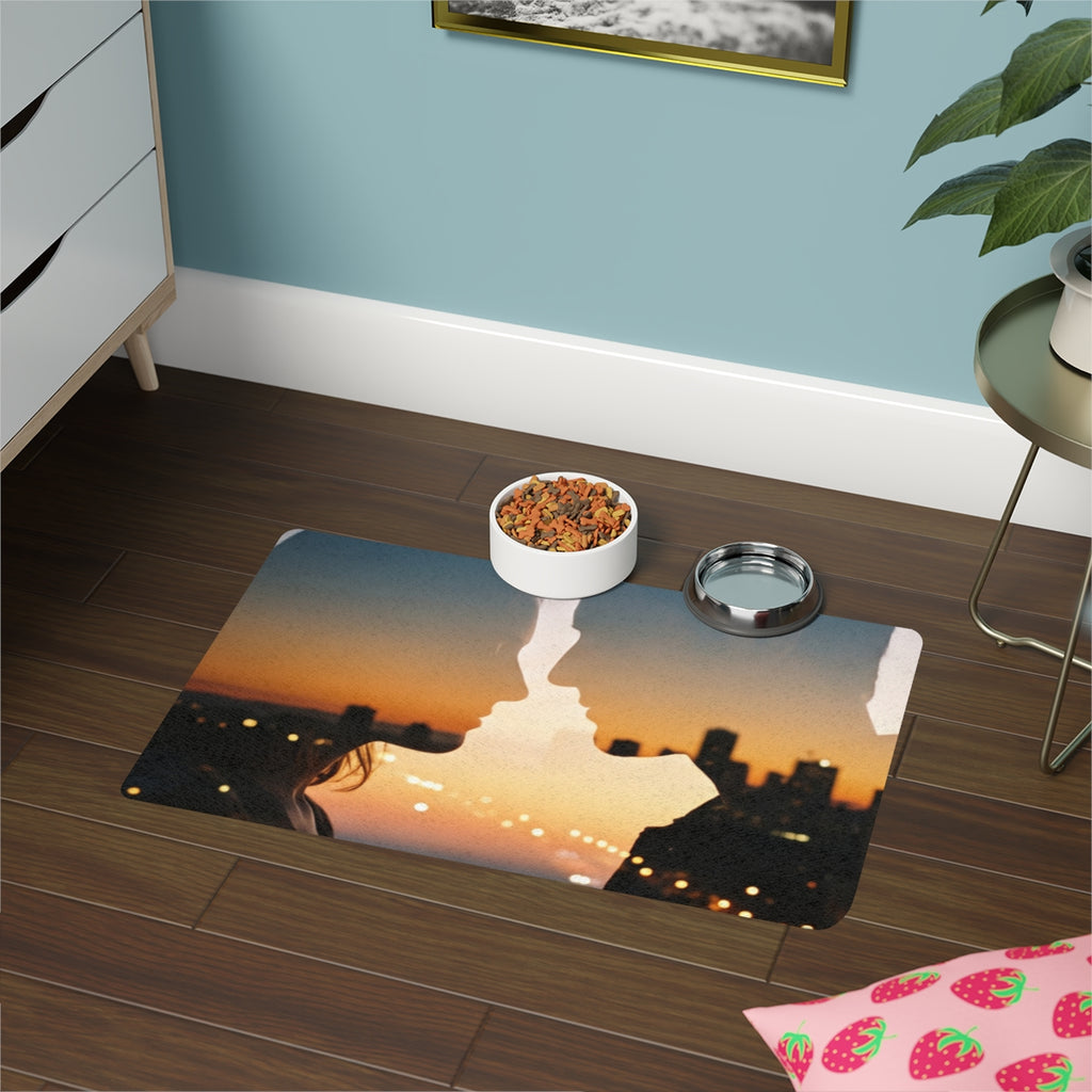 Pet Food Mat 12x18 - City Sunset Glow | Echovira Gallery
