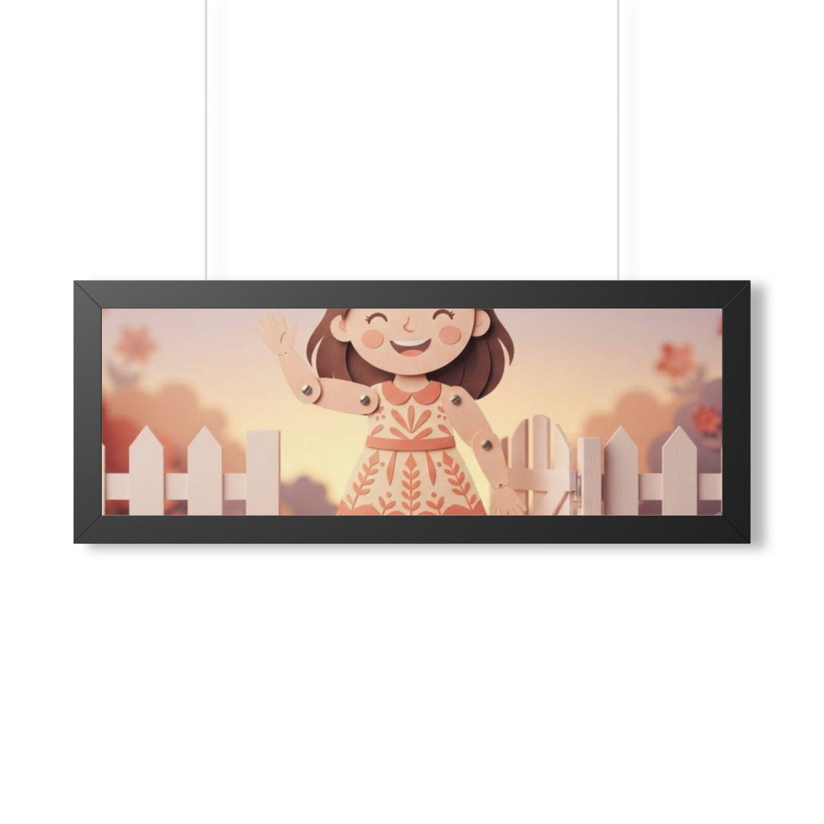 Framed Horizontal Poster - Garden Girl Gate — Black (14×11...