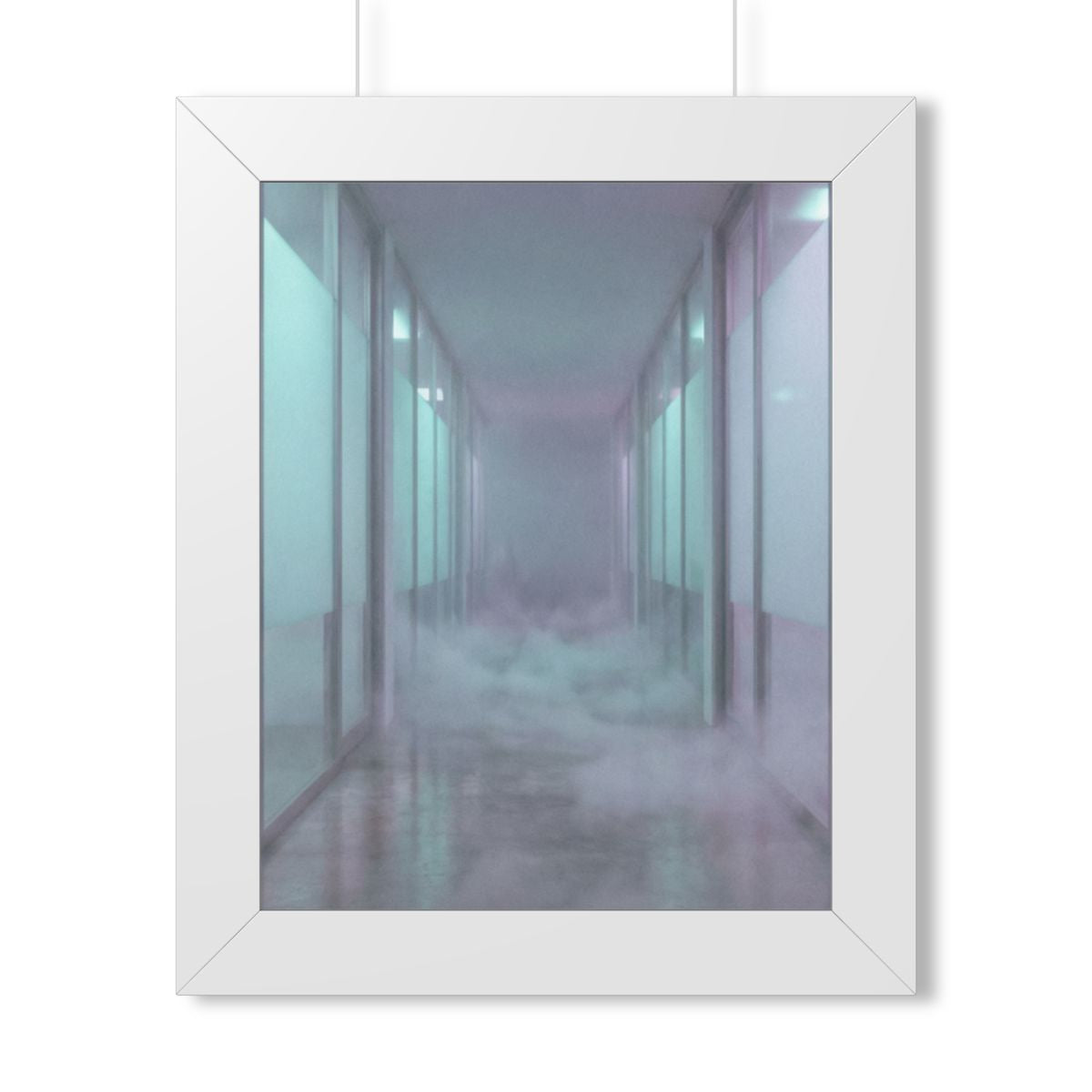 Framed Vertical Poster - Liminal Corridor Fog Art Print —......