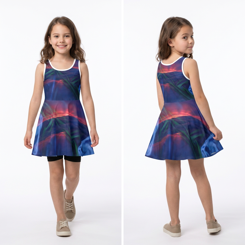 Girls' Sleeveless Sundress with Abstract Landscape