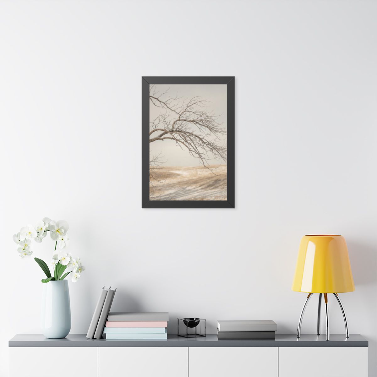 Framed Vertical Poster - Winter Branch Solitude Landscape —...