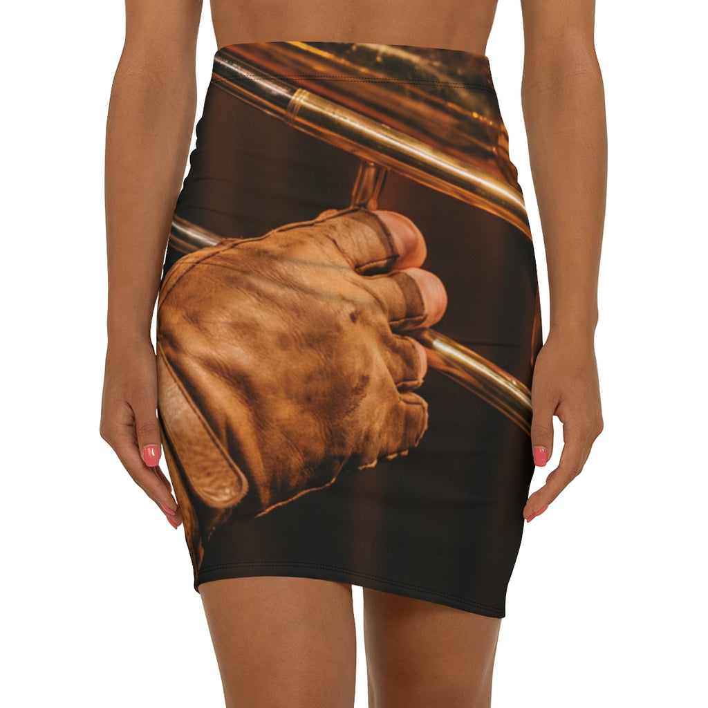 Women's Pencil Skirt - Retro Brass Groove | Echovira Gallery