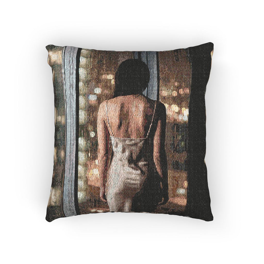 Woven Throw Pillow - City Lights Scene