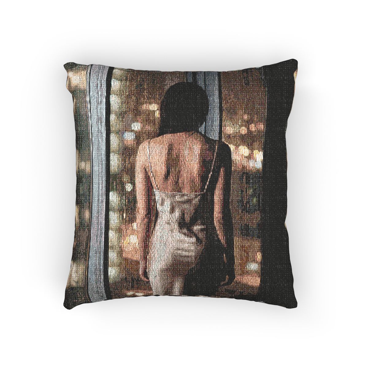 Woven Throw Pillow - City Lights Scene