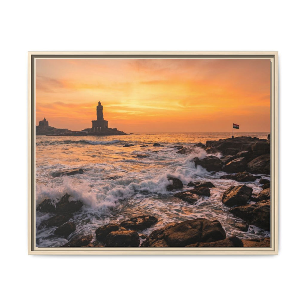 Framed Canvas - Golden Coast Dawn — Natural / 1.25"