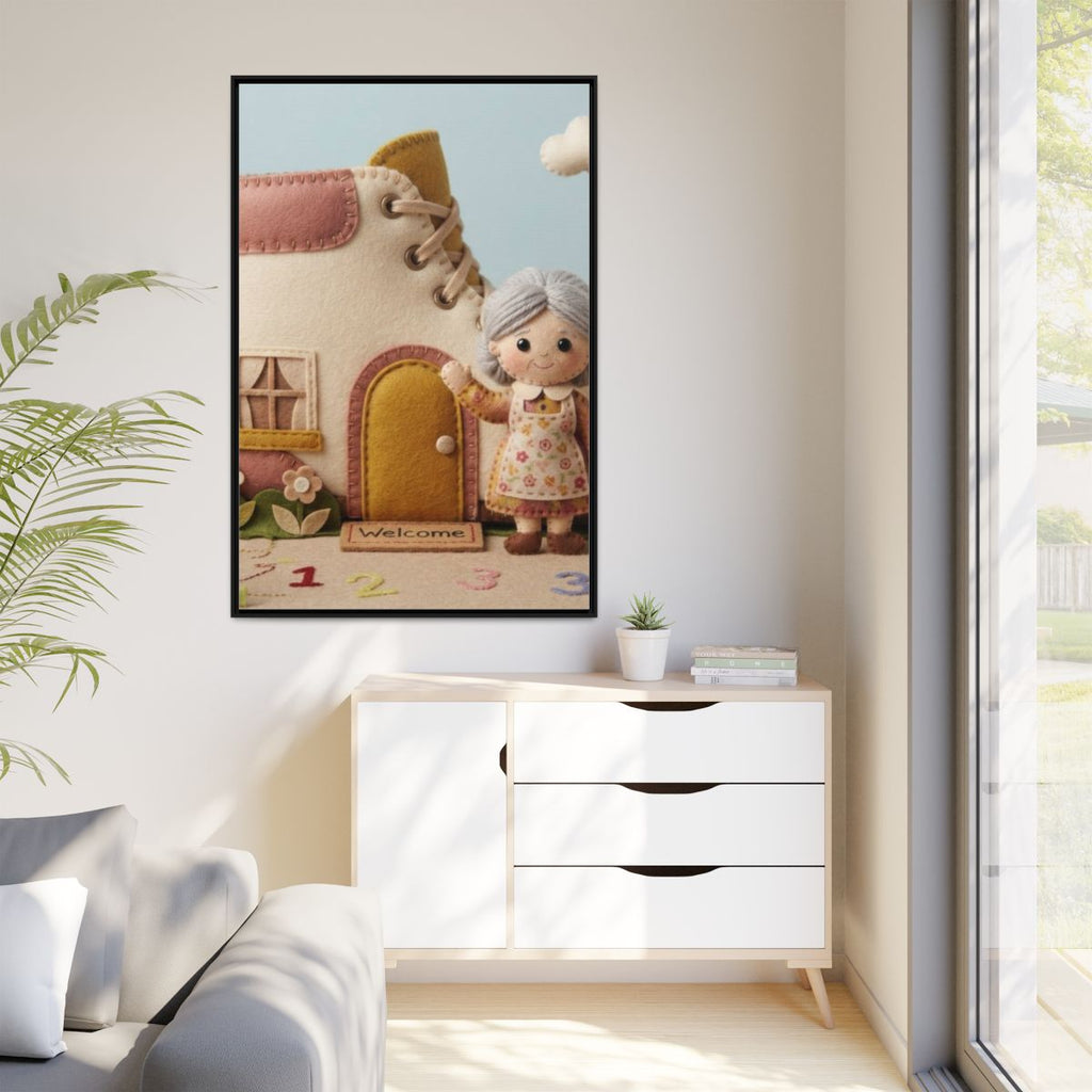 Matte Canvas - Framed Felted Shoe Cottage — Black / 1.25"......
