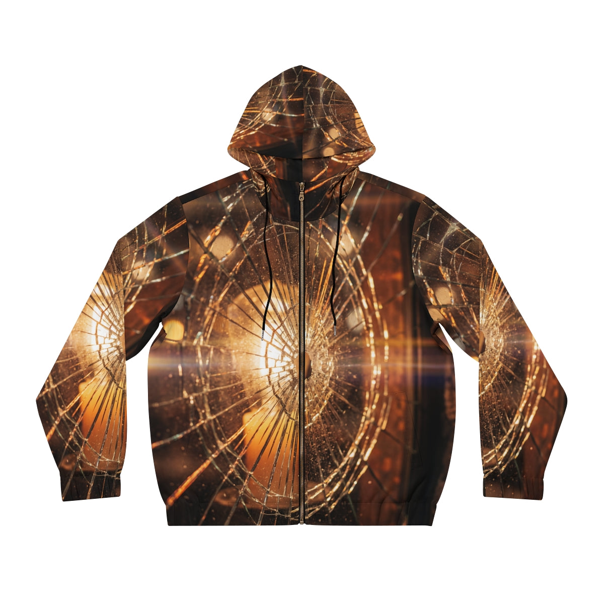 Men's Full-Zip Hoodie - Shattered Amber Broken Glass Art |...