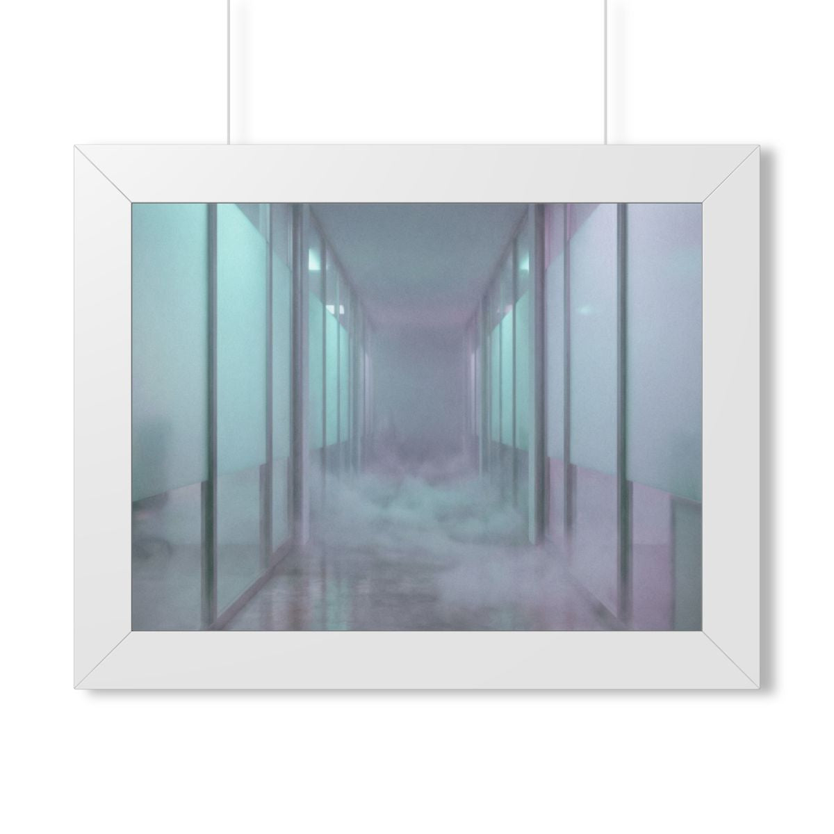 Framed Horizontal Poster - Liminal Corridor Fog Art Print —...