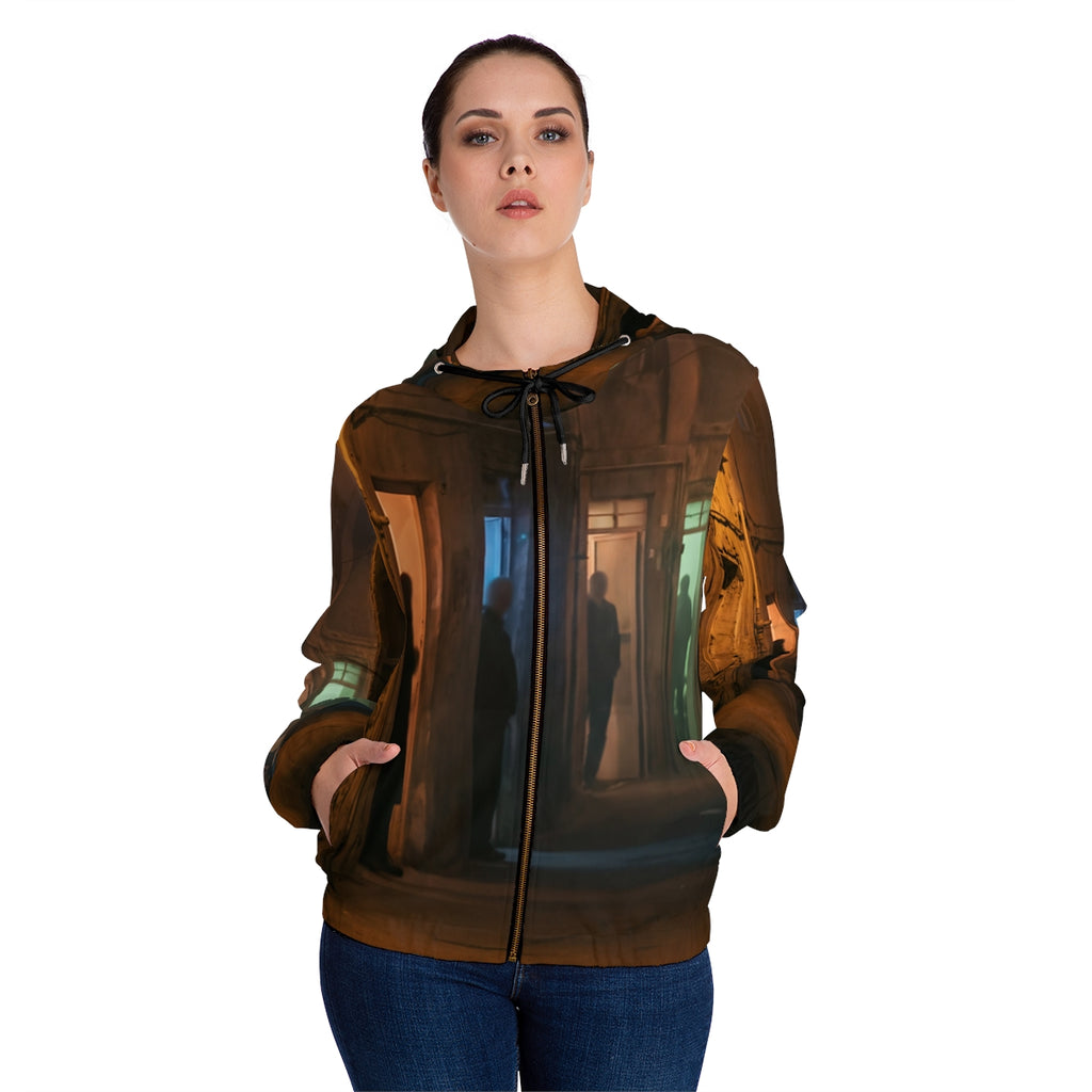 Women's Full-Zip Hoodie - Shadowed Alleyway Mystery Art... |...