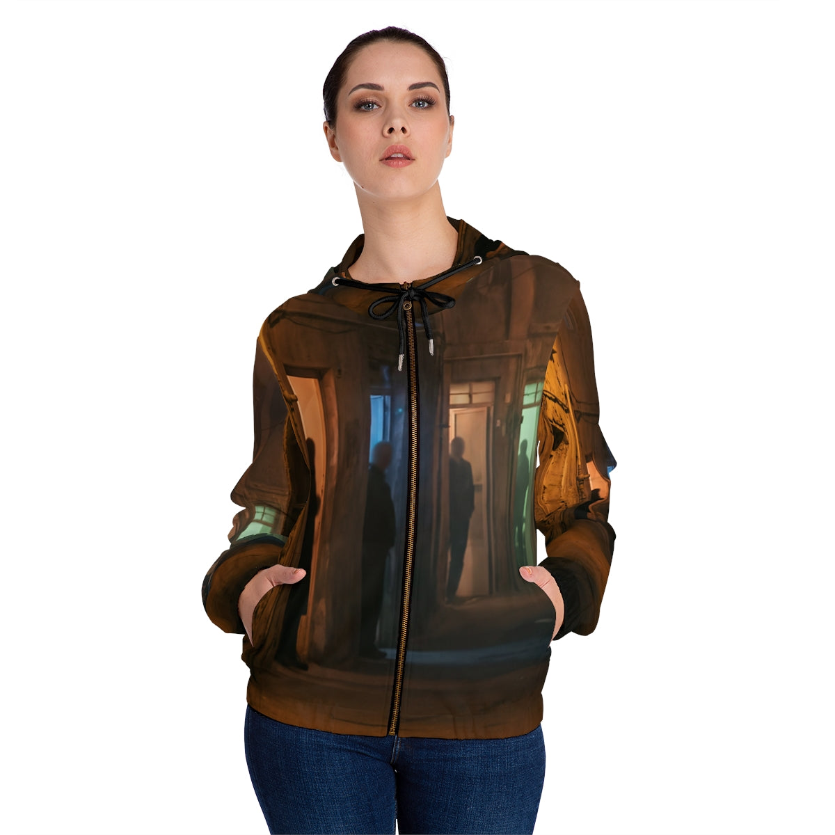 Women's Full-Zip Hoodie - Shadowed Alleyway Mystery Art... |...