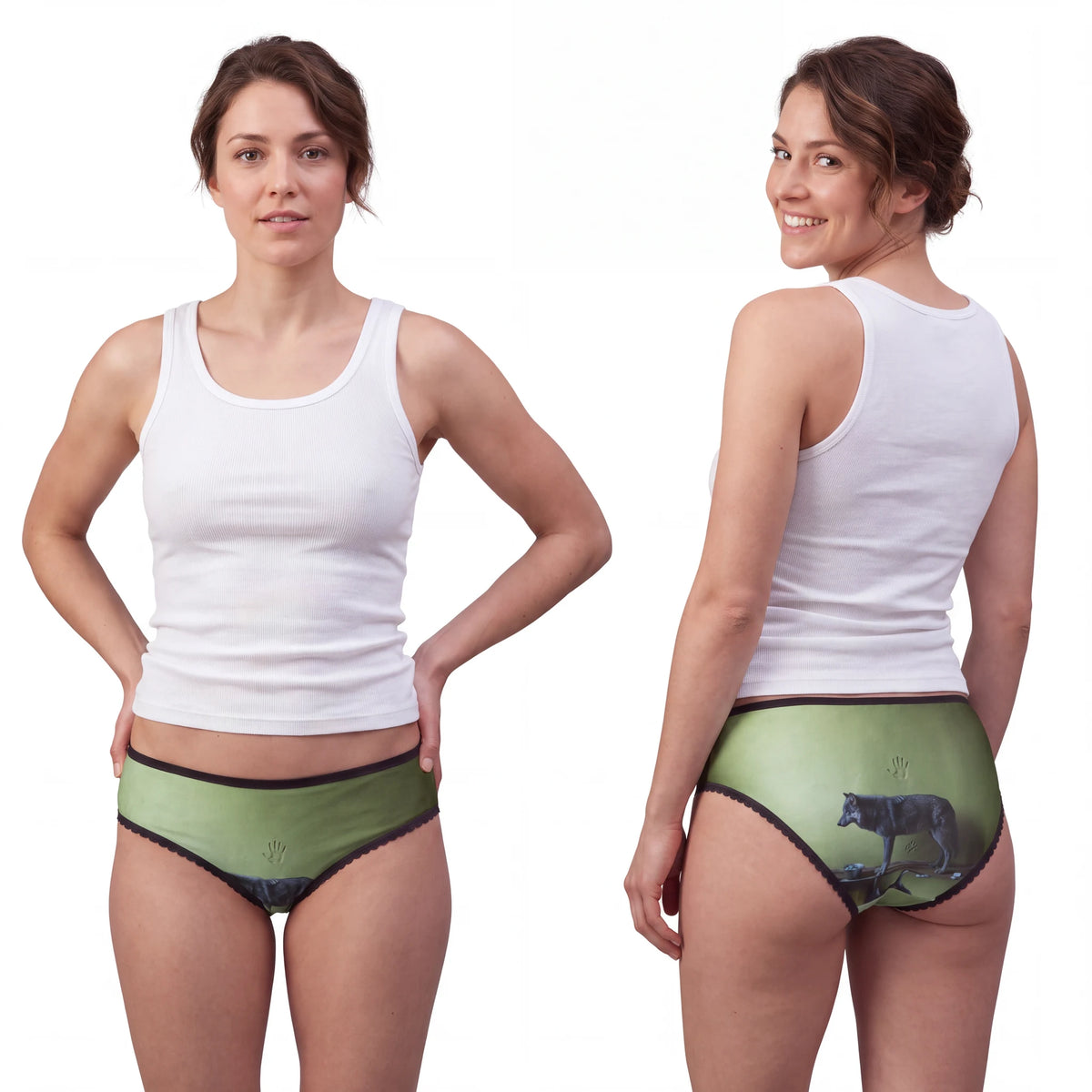 Women's Briefs with Moody Wolf Wildlife Art