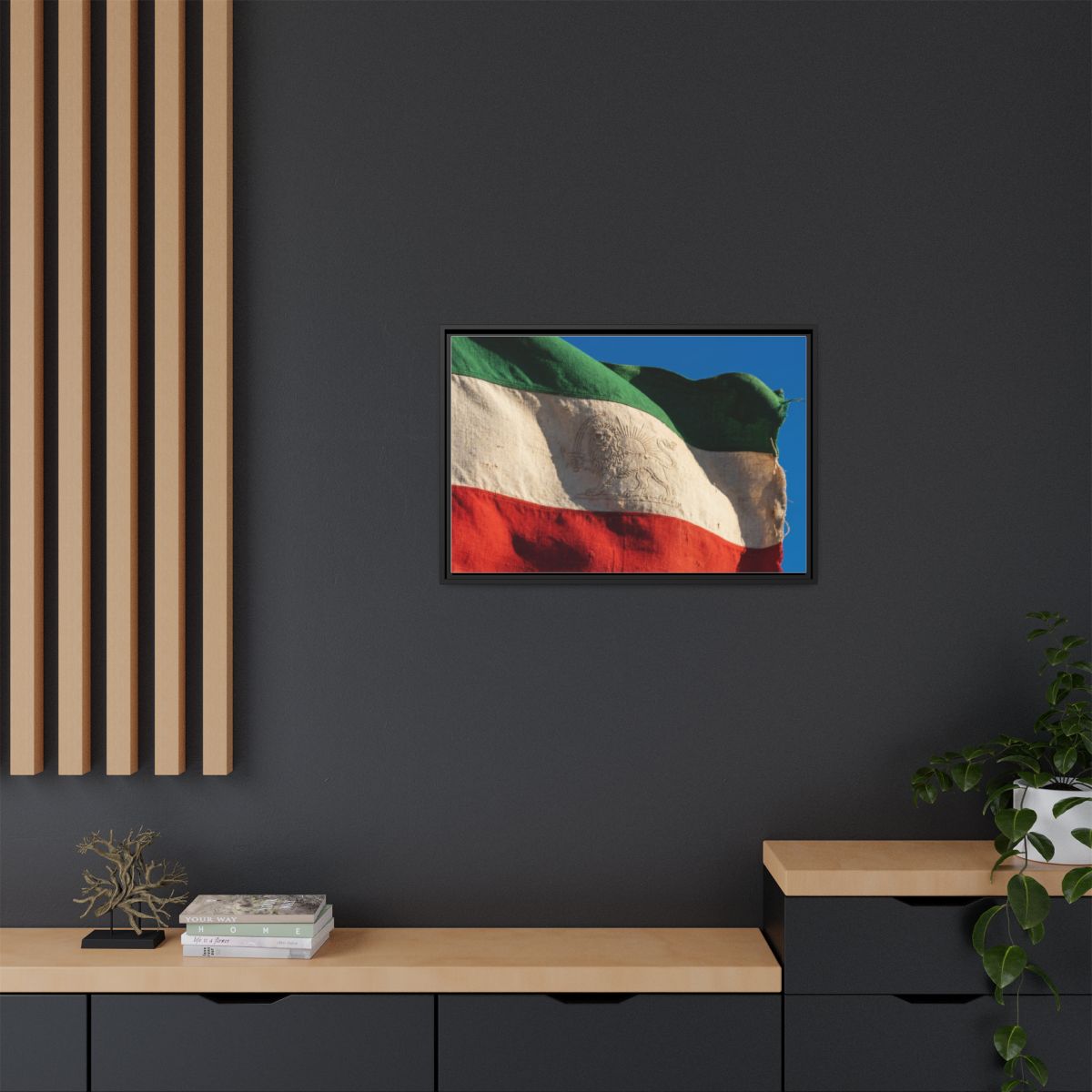 Framed Canvas Art - Distressed Flag — Black / 1.25"