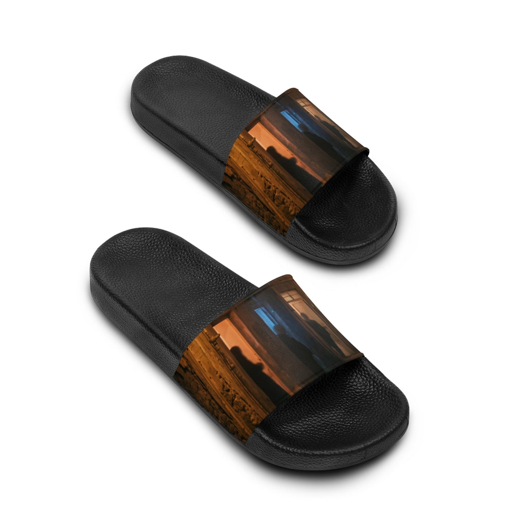 Men's Slide Sandals - Shadowed Alleyway Mystery Art Print |...